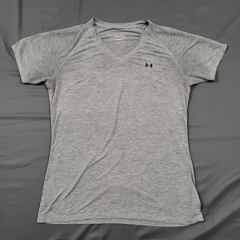 Under Armour Womens UA Tech HeatGear Loose V-Neck T-Shirt Gray Medium‎ Heathered